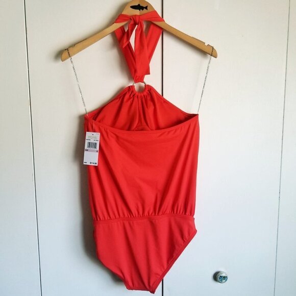 NWT Michael Kors POPPY Red Halter Blouson O-Ring One-Piece Swimsuit Sz. 6 - Picture 4 of 11